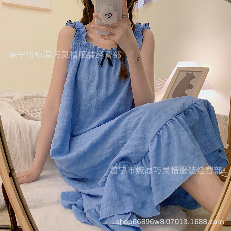 Princess Wind Pijamas verano 2024 nuevo estilo puro deseo de estilo medio largo in-hinge pijama ropa doméstica mujer