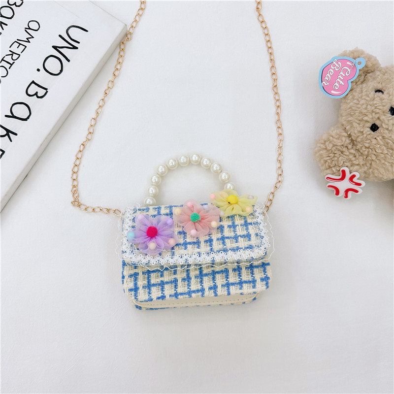 Bolso de La Perla de los niños bolsa 2023 nuevo algodón y lino pequeño bolso cuadrado de moda lindo flor niñas bolsa de mensajero decorativa