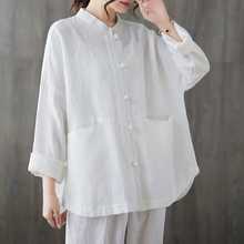 秋季设计款棉麻中式文艺复古盘扣民族风衬衫上衣外套禅服男女同款