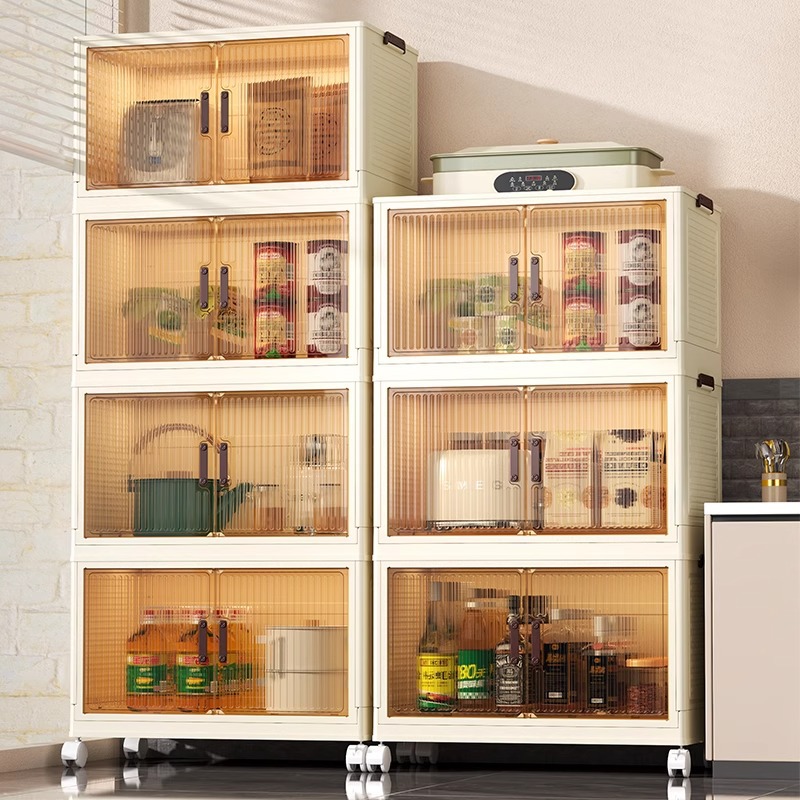 Armario de almacenamiento de cocina de varios pisos con puerta de gabinete condimento para platos, utensilios de cocina, armario de almacenamiento plegable de piso, caja de almacenamiento simple de montaje
