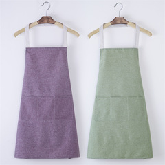 廚房圍裙家用時尚防水防油棉麻大人簡約可愛圍腰裙掛脖餐廳工作服