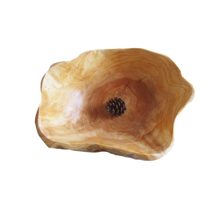 Fábrica al por mayor de raíz tallado de madera maciza plato de fruta frutero gran sala de estar creativo plato de fruta hotel restaurante plato de fruta tazón de madera