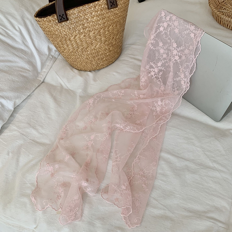 Bufandas de encaje nuevo estilo coreano arco grande pequeño fresco alto sentido bufandas bufandas bufandas de seda al por mayor