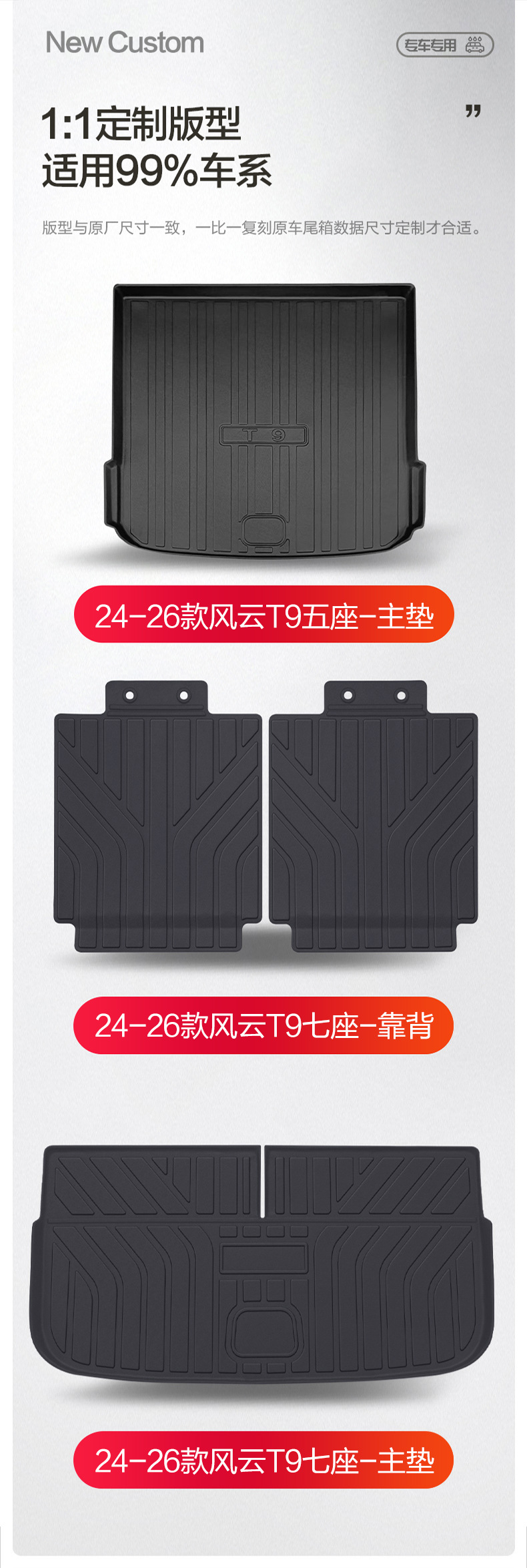 Chery Fengyun T9 Trunk Mat Special Modification Accessories Car Decoration TPE Waterproof Trunk Mat