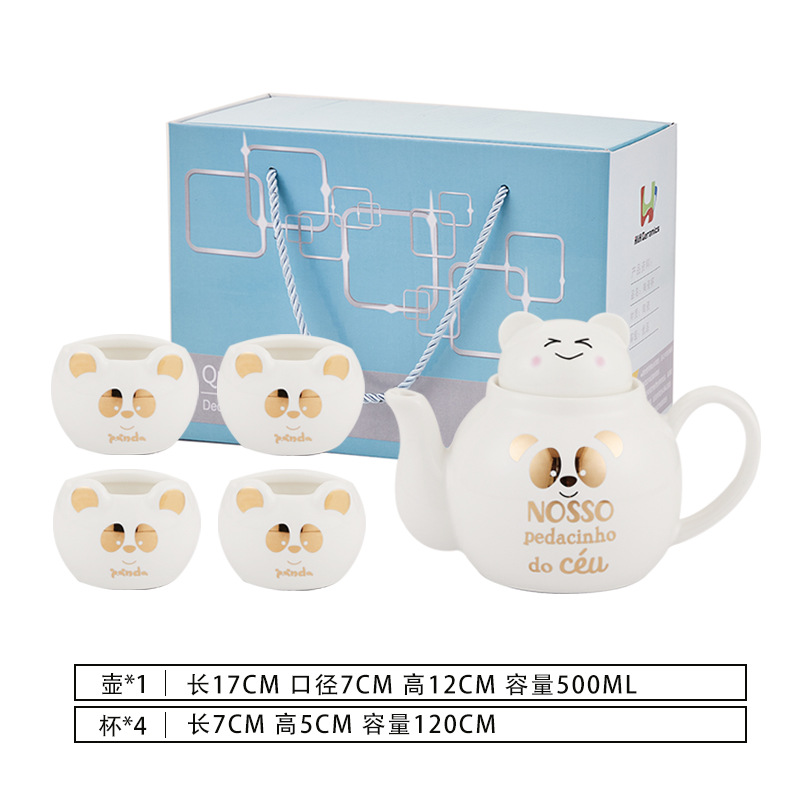 Lindo de dibujos animados Flor de cerámica juego de té imprimible logo Amazon dedicado Panda juego de té taza juego de regalo traje