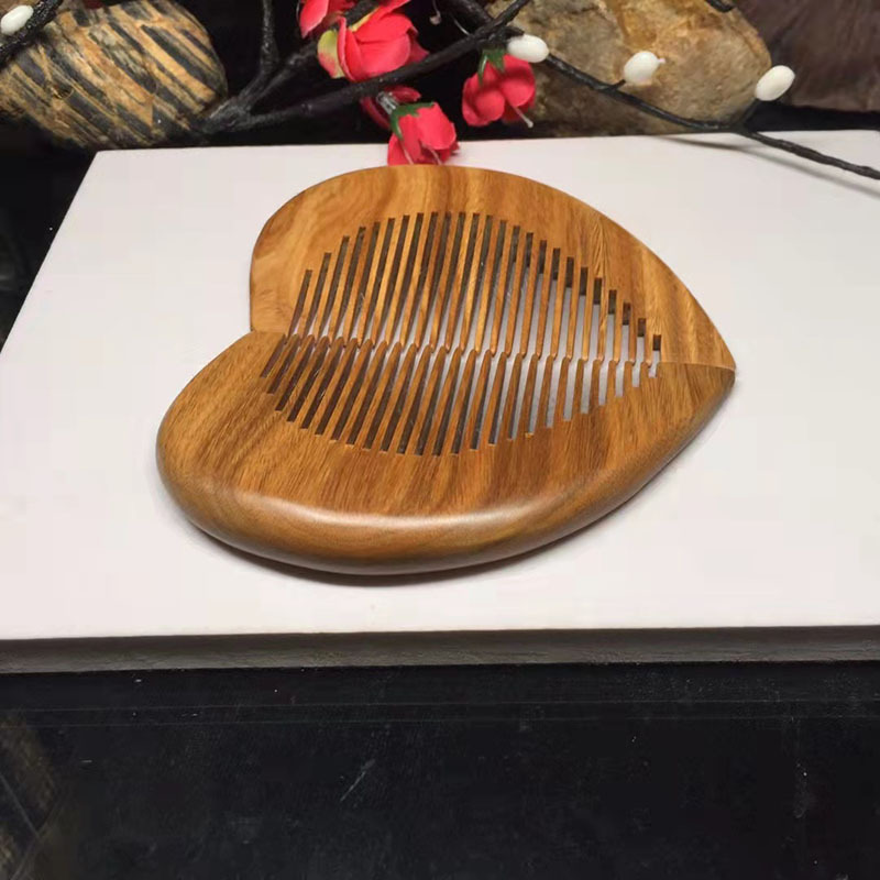 新檀香木梳绿檀儿童梳子心心相印对梳易携随身梳爱情梳生日礼品