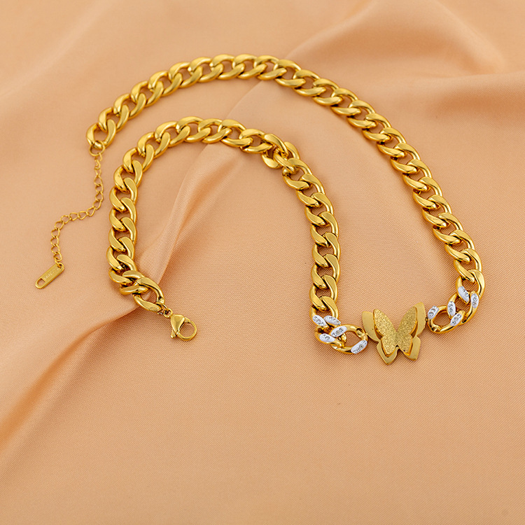 Fashion Butterfly Titanium Steel Plating Inlay Zircon Necklace 1 Piece