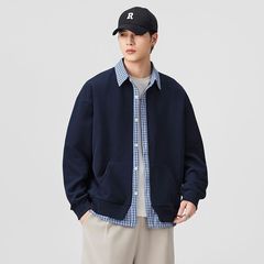 名绅门男装开衫翻领时尚撞色卫衣男宽松休闲运动外套上衣百搭款潮