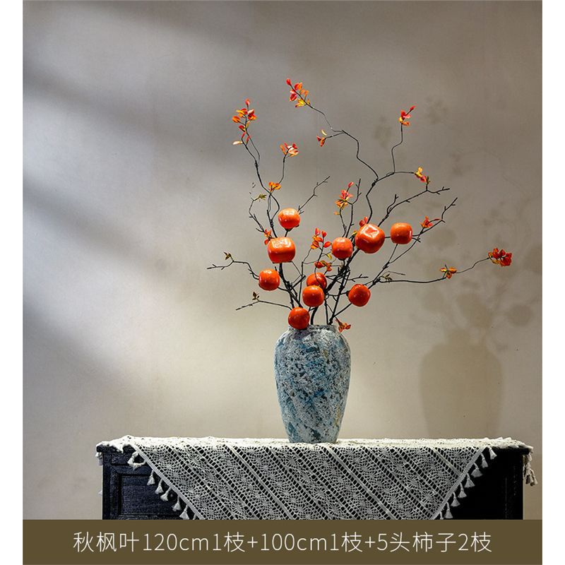 高級な夜花柿の造花のシミュレーションの花は柿の如意の軽豪華な客間の新年の装飾の花芸の置物を飾ります。|undefined