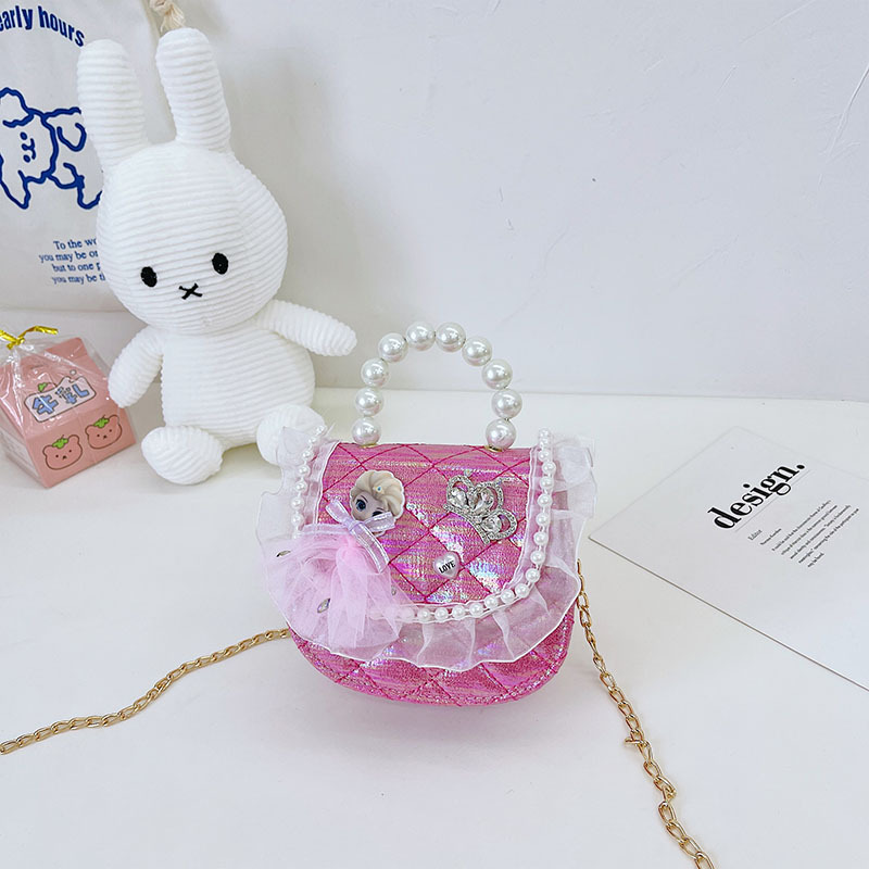 2021 nuevo bolso para niños linda chica de moda princesa occidental mini bolso de hombro de malla bolsa de mensajero de perlas