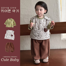 婴幼儿三件套男宝宝夹棉马甲休闲裤长袖T恤潮范外出服套装打底衫1