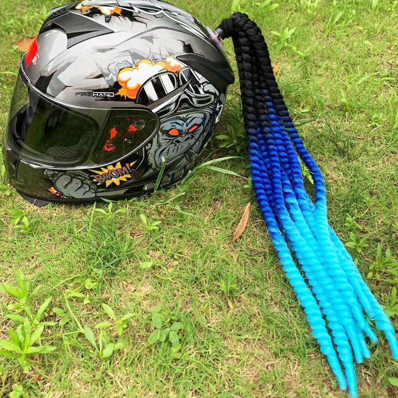 Helmet Braid Suction Cup Spring Braid with Bow Wig Dreadlock Helmet Decoration Motorcycle Cross-Border Hot Sale