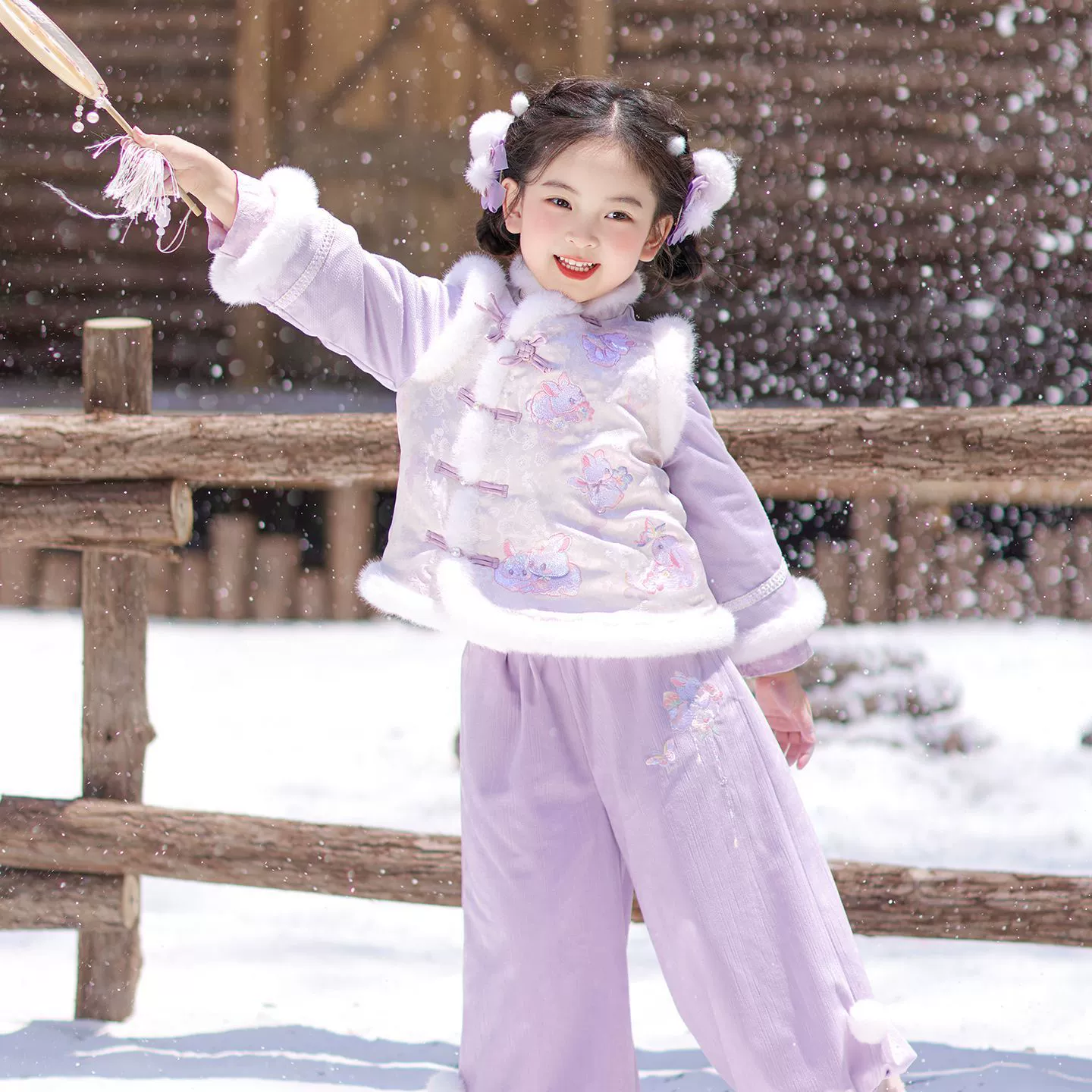 Winter Hanfu, fleece warm jacket, set, with embroidery