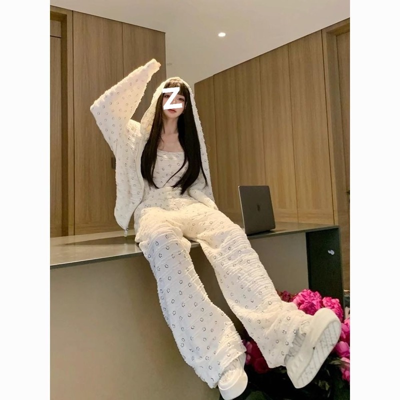 特大码300斤笑脸印花连帽卫衣套装女春夏季胖MM高腰休闲裤两件套2|undefined