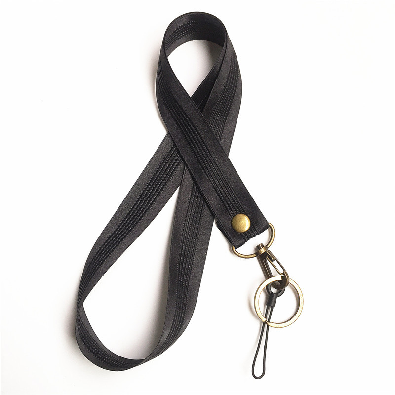 블랙 와이드 실크 청동 매달린 버클 롱 로프