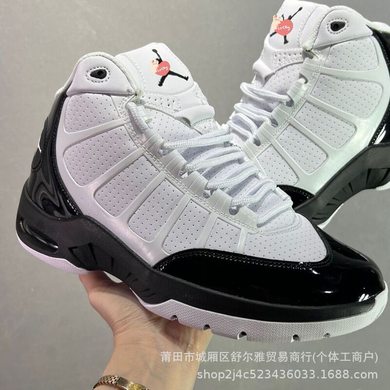 Putian Shoes Aj6 White and Black Patent Leather High-Top Air Cushion Basketball Shoes Men's Practical Shock-Absorbing Wear-Resistant Non-Slip Sports Shoes