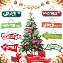 新品跨境格林奇圣诞树挂件圣诞节主题派对装饰指示牌吊悬用品