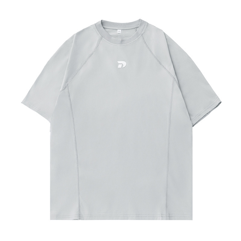 涼感速乾弧形明線分割半袖tシャツ男性夏プリントアウトドアスポーツゆるい半袖tシャツ|undefined