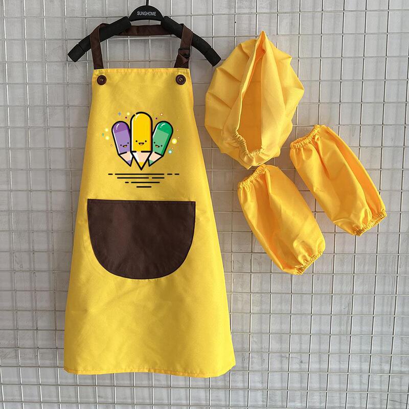 Cartoon Kidsren's Waterproof Painting Apron Sleeves for Kidsren and Older Kidsren Baking Kitchen Eating Oil-Proof Sleeveless Reverse Dressing Mask