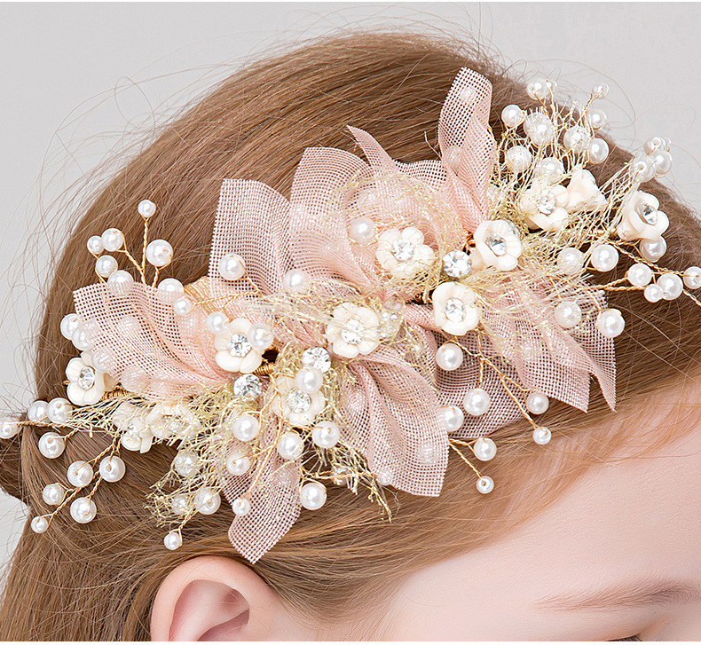 Alloy Material Kid'S Princess Flower Alloy Cloth Pearl Lace Hair Band