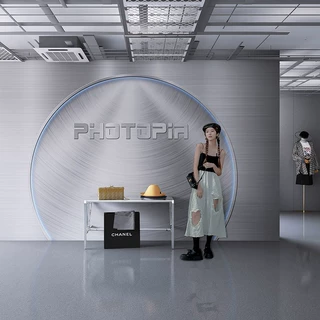 3d仿不锈钢金属科技感墙纸服装店健身房直播间办公室前台壁纸壁布