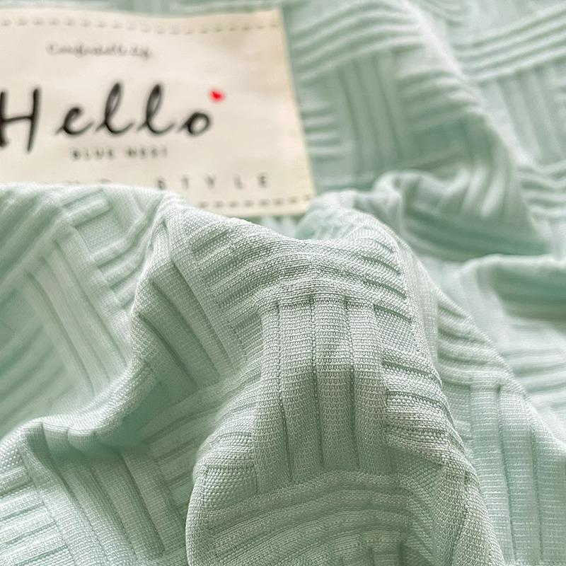 Cama de algodón lavada de hilo de doble capa fresca de cuatro piezas, funda de edredón de estilo crema, sábana de dormitorio de estudiantes, juego de tres piezas