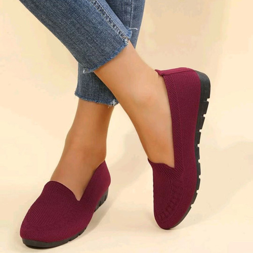 Women's Large 42 Flat Knit Breathable Comfort Casual Fisherman Shoes for Middle-Aged and Elderly Mothers