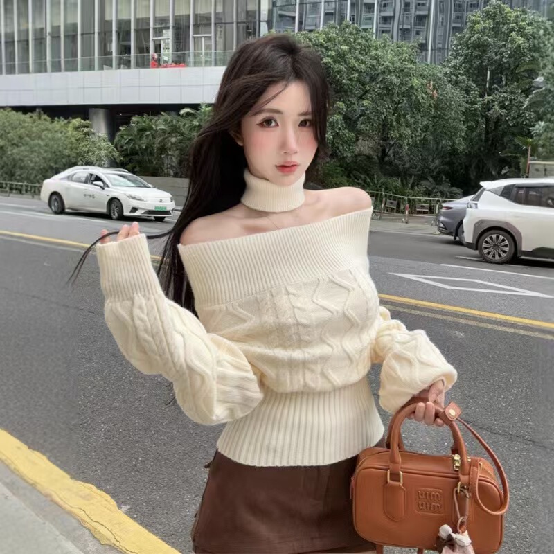 2026 Autumn/Winter Slim-Fit Waist-Cinching Off-Shoulder Knit Pullover Top, Sexy One-Shoulder Sweater Coat for Women 2026 Autumn/Winter Slim-Fit Waist-Cinching Off-Shoulder Knit Pullover Top, Sexy One-Shoulder Sweater Coat for Women