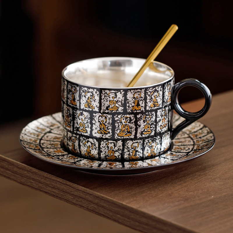 999 Gilt Silver Dunhuang Thousand Buddhas Coffee Cup Set, High-End Exquisite Latte Cup, Afternoon Tea Tableware, Exquisite Black Tea Cup 999 Gilt Silver Dunhuang Thousand Buddhas Coffee Cup Set, High-End Exquisite Latte Cup, Afternoon Tea Tableware, Exquisite Black Tea Cup