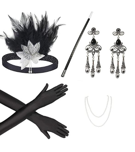 Década de 1920 mascarada cabeza desgaste negro pluma tocado femenino europeo y americano Gatsby diadema de pluma de fiesta única