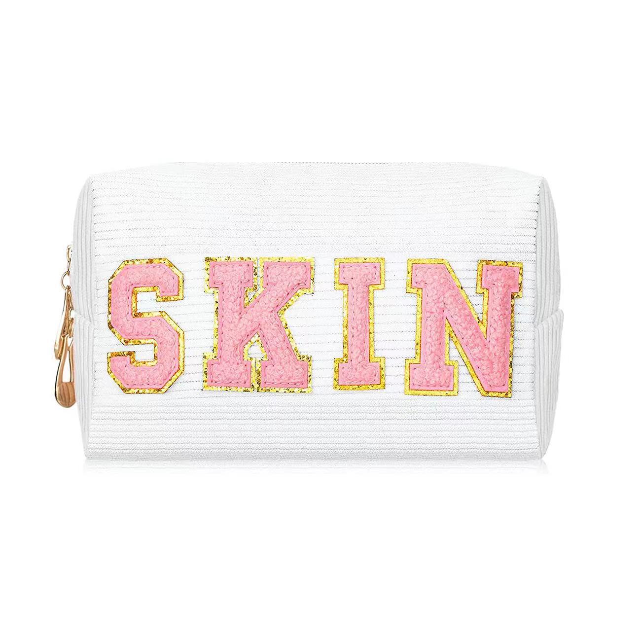 2023 amazon transfronterizo nuevo popular bordado chenille carta pana bolsa de cosméticos bolsa de lavado bolsa de almacenamiento