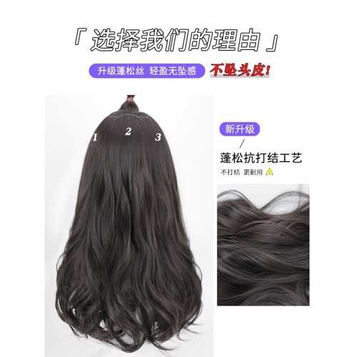 [Lightweight Style] Wig Women's Long Hair Summer Vacation Patch One-piece Invisible Hair Extension Large Wavy Curly Hair Wig