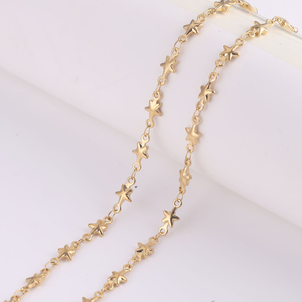 Cadena de vacío de acero inoxidable Golden Peach corazón cruz marco cadena estrella de cinco puntas cadena hecha a mano DIY collar accesorios de la joyería