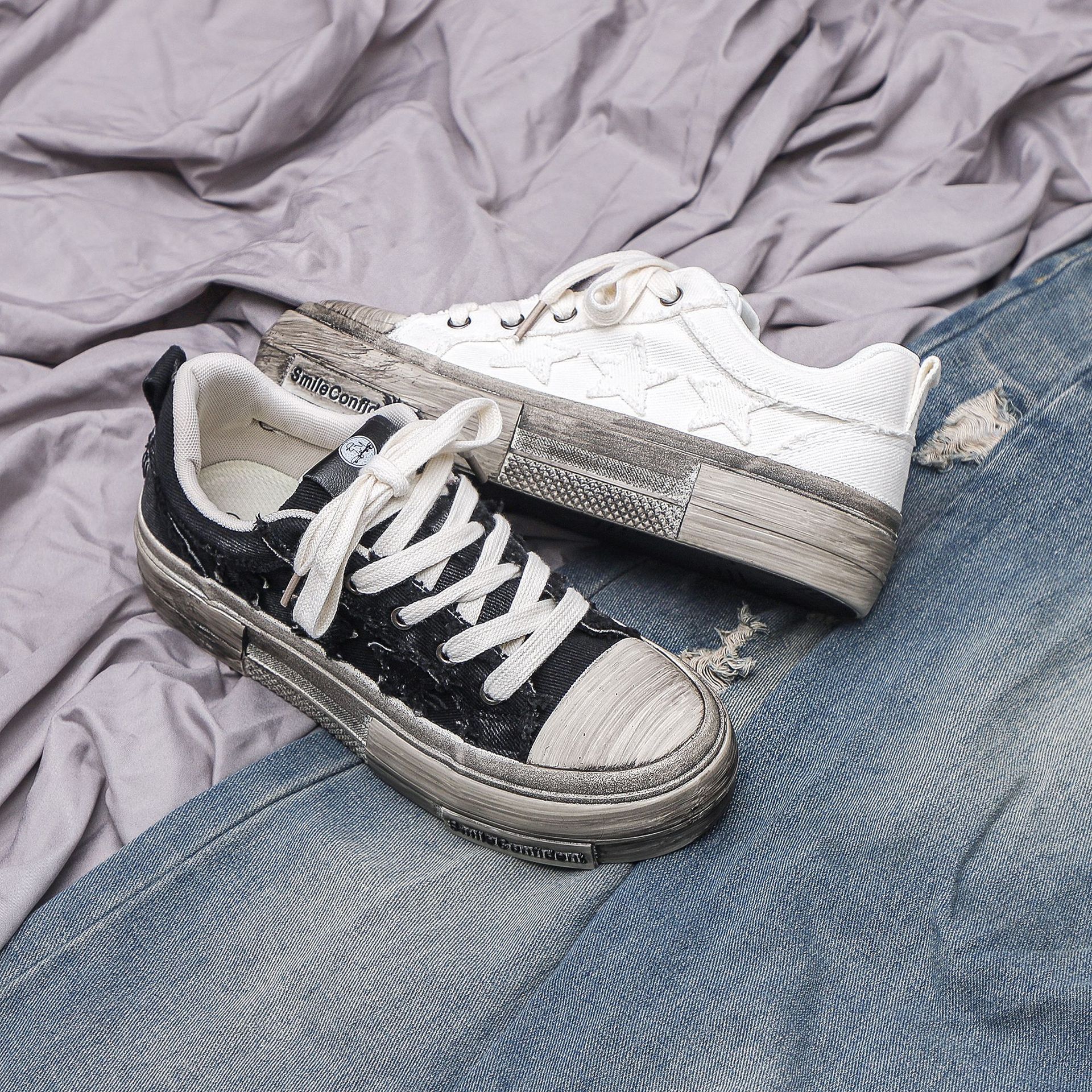 Zapatos de moda para hombres con suela gruesa 2025, zapatos de lona de color antiguo, zapatos de lona de estilo de puerto para hombres, zapatos sucios, zapatos de skate