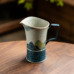 New Chinese-Style Blue and White Flintstone Red Pure Hand-Painted Gold-Trimmed Green Hills and Rivers Qiongyue Fair Cup Ceramic Household Tea Divider