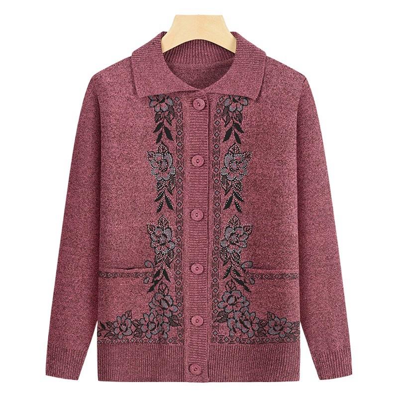 Старая леди одежда отворотом осенняя одежда старая леди одежда бабушка свитер мать пальто мать-в-законе вязаный кардиган Топ