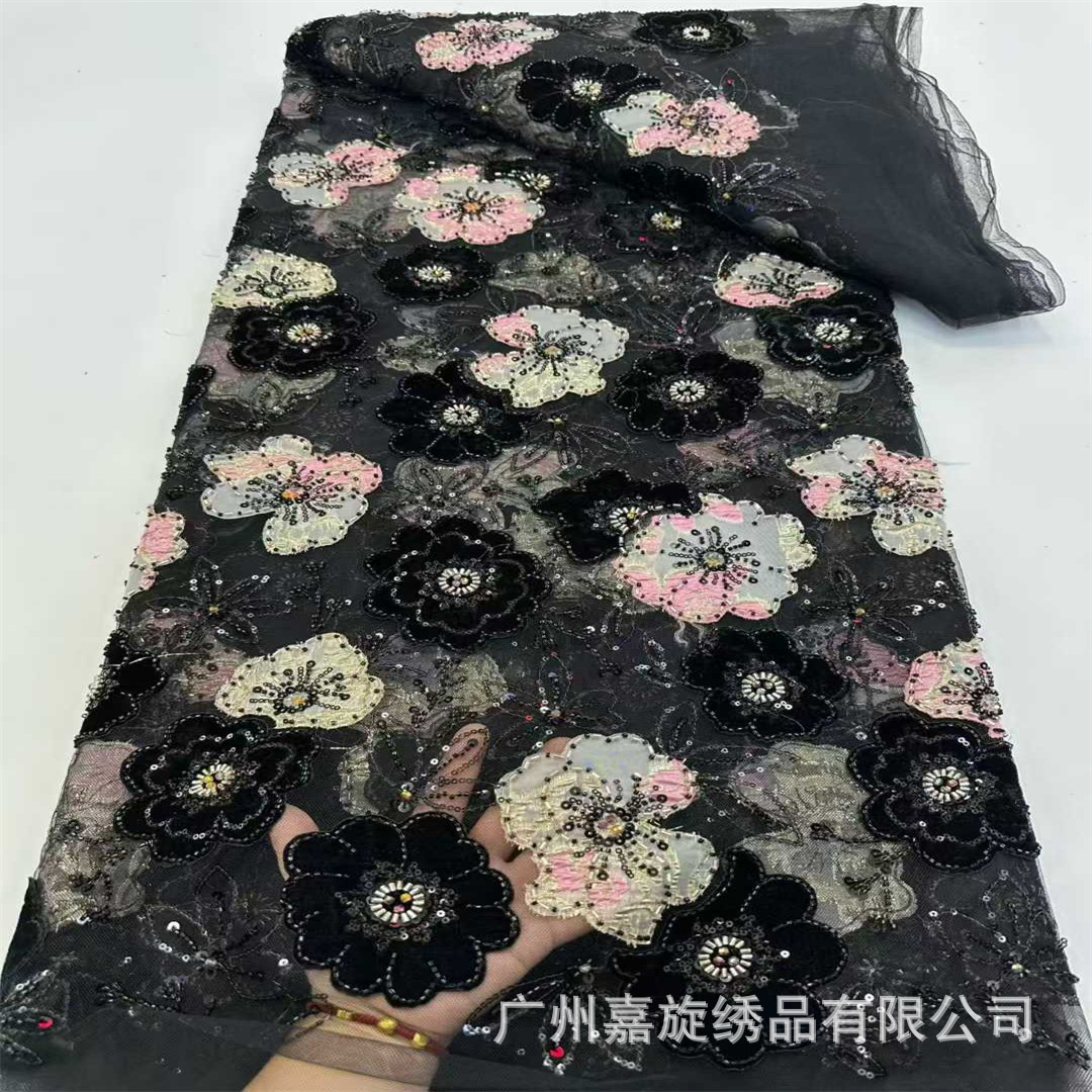 Nuevo oro estampado ogan tela de bordado láser flocado retro chino cheongsam vestido de moda tela de encaje