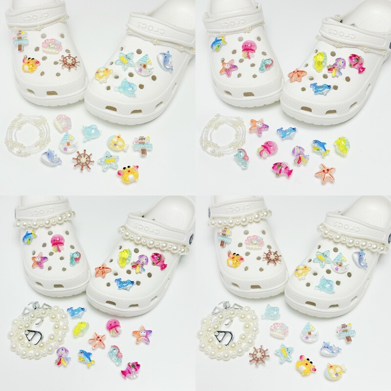 Cartoon transparent starfish and jellyfish shoe charms, shoe decoration accessories, detachable DIY bead chain shoe charms