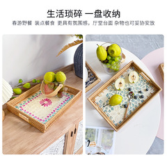 Woven rattan shell colorful storage square home living room lightweight luxury high-gray fruit basket candy restaurant lily flower tray