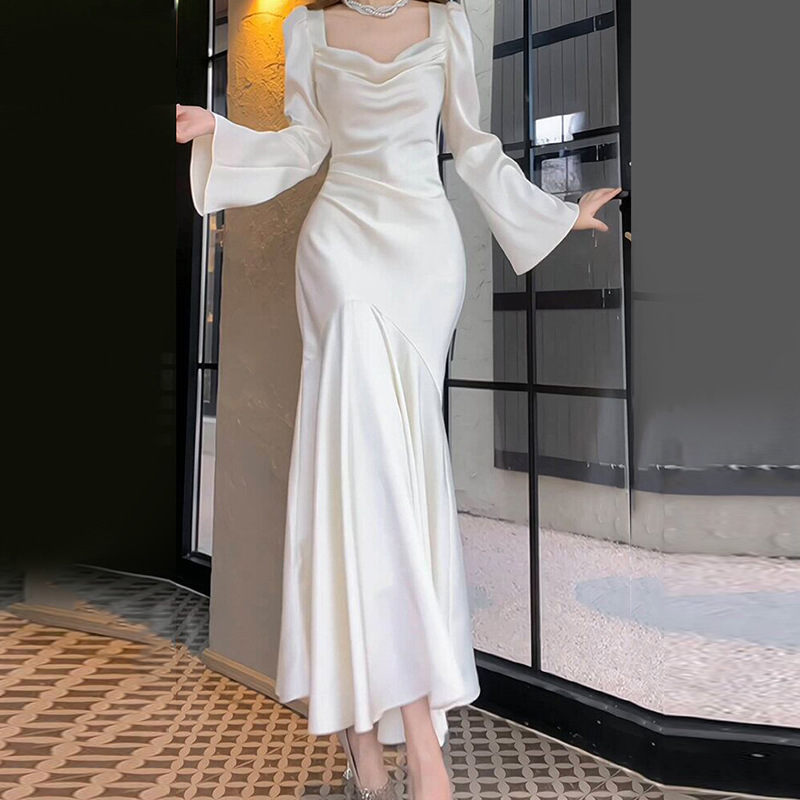 French-Style Light Wedding Dress 2026 New Spring Satin Long-Sleeve High-End Bridal Gown Morning Robe Wedding Gown