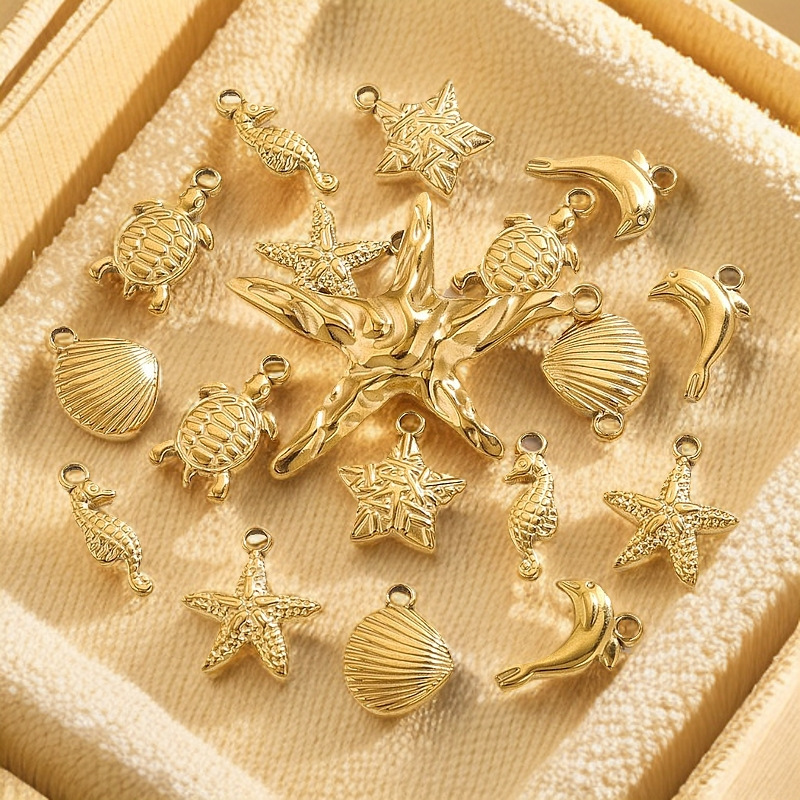 Tortoise, Starfish, Hippocampus Pattern 5 PCS/Package 304 Stainless Steel Tortoise Starfish Hippocampus Pendant DIY Ornament Accessories