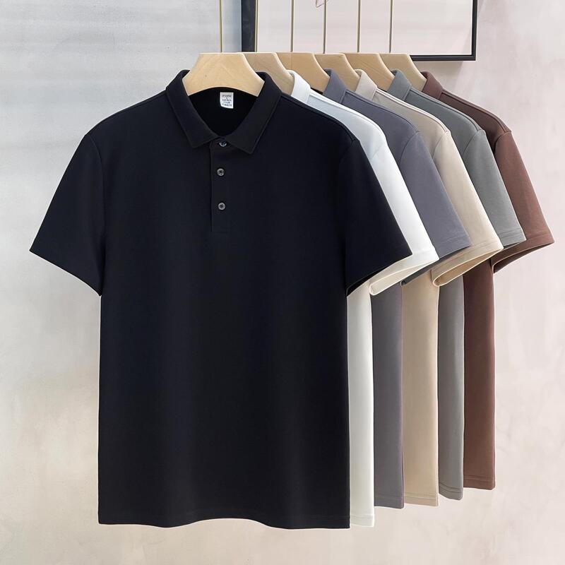 Heavy Cotton Solid Color Polo Shirt Lapel Light Mature Business Short-sleeved T-shirt Commuter Men's Spring and Summer Shirt Work Clothes