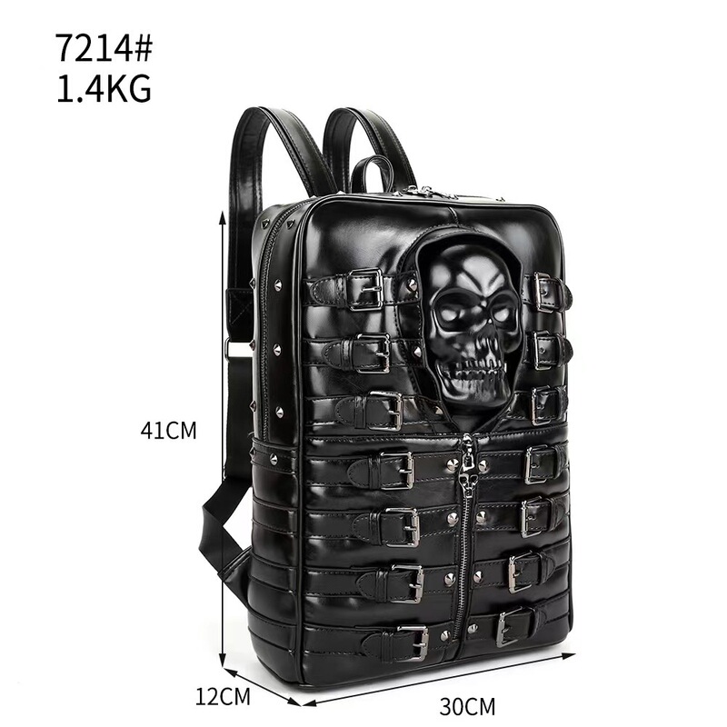 2025 Cross-Border European and American Fashion Men's and Women's Backpacks Punk Style Personalized Travel Bags Skull Rivet Bags Computer Bags