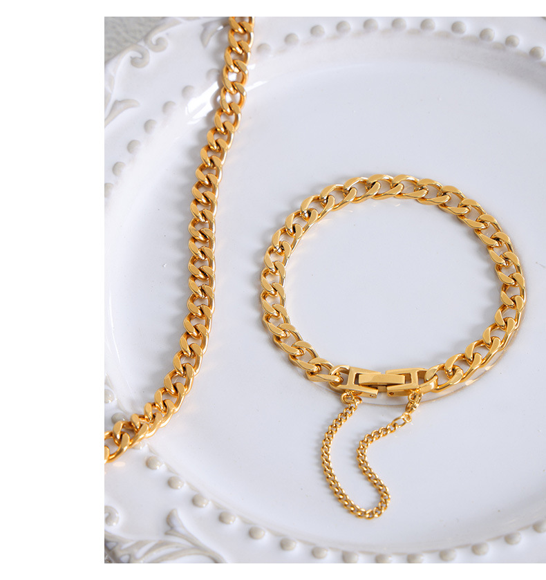 11g Weight 0.03µm-0.05µm Gold Plating Thickness PVD Coated Gold Plating Process 18K Real Gold Plated, Real Gold Plated Plating Material Bracelets, Necklace Classification Necklace + Jewelry Quantity Daily, Street Occasion 304 Stainless Steel Material Solid Color Pattern Unisex Gender Hip-Hop, Simple Style Style Waterproof Non Tarnish, Plating Craft PVD Coated Real Gold Plated 18K Gold Solid Color Titanium Steel Hip-Hop Simple Style Waterproof Non Tarnish Bracelets Necklace 8