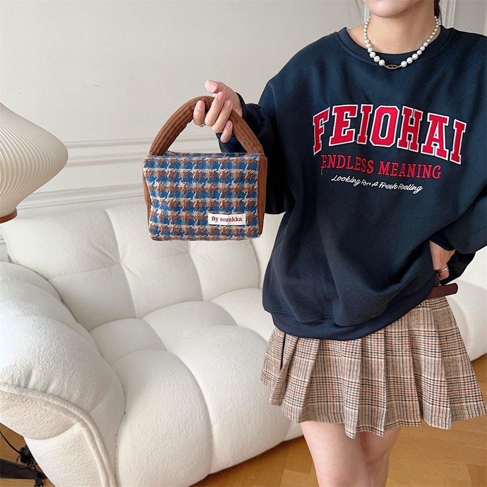 31194 Autumn and Winter new thousand-bird check woolen handbag, new hand-held bag, portable shopping hand-held bag undefined
