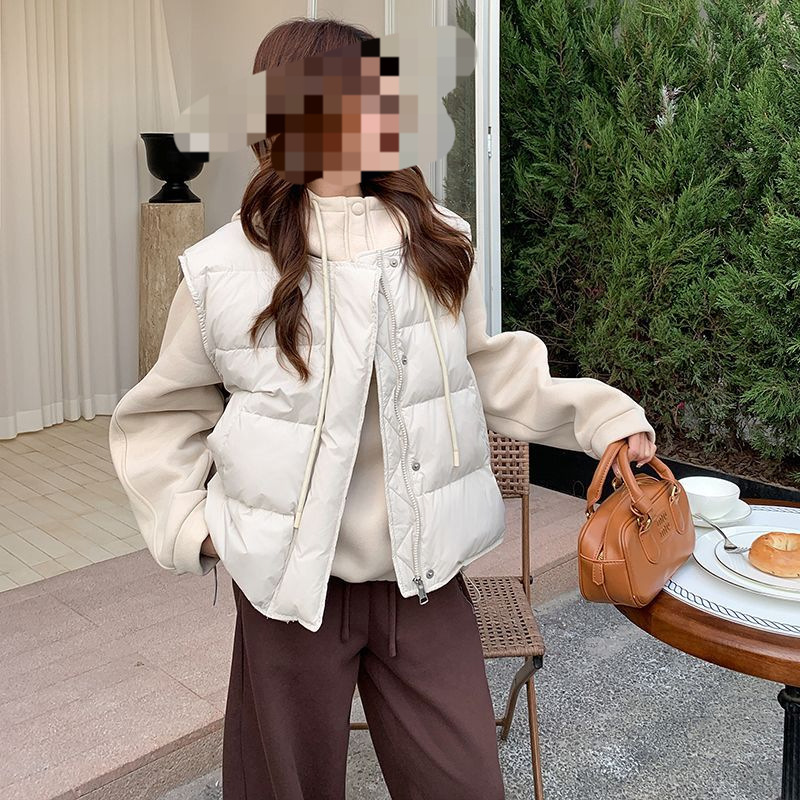Off-White down Vest Set for Women 2026 Winter New Style Small Size White Duck down Warm Hooded Sweatshirt Two-Piece Set