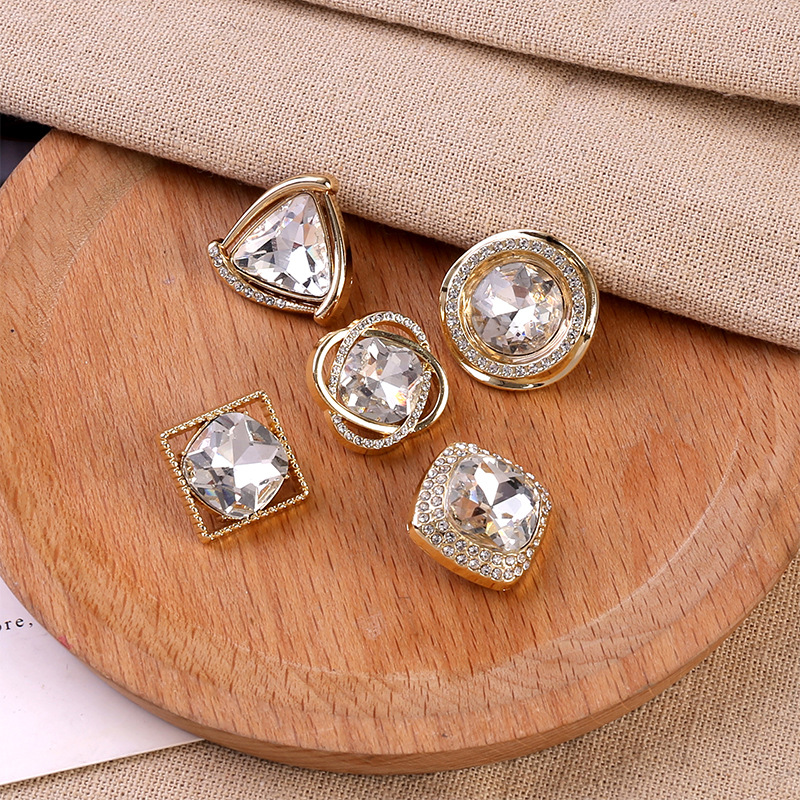 镶钻高脚扣子 金属水钻镂空纽扣小香风手缝衣领扣方形装饰扣现货