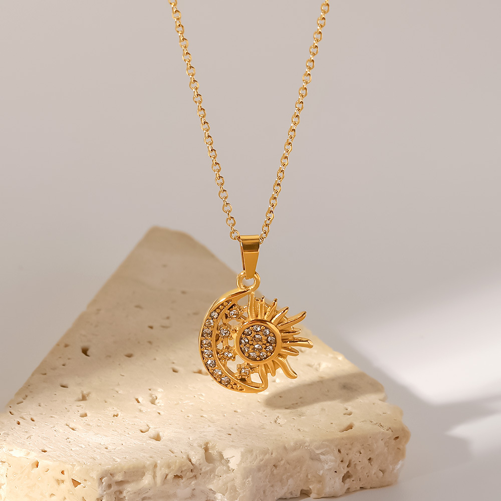 Fashion Sun Star Moon Stainless Steel Necklace Gold Plated Zircon Stainless Steel Necklaces