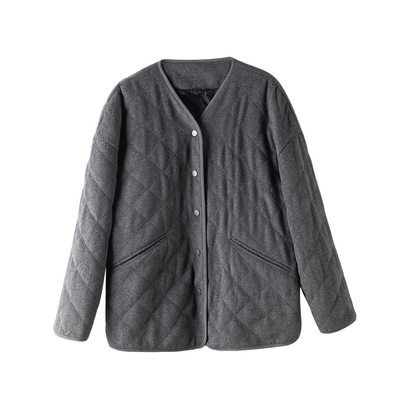 Áo khoác len cardigan nữ lót lông vũ trắng 90% dày dặn mùa đông — mã não màu xám