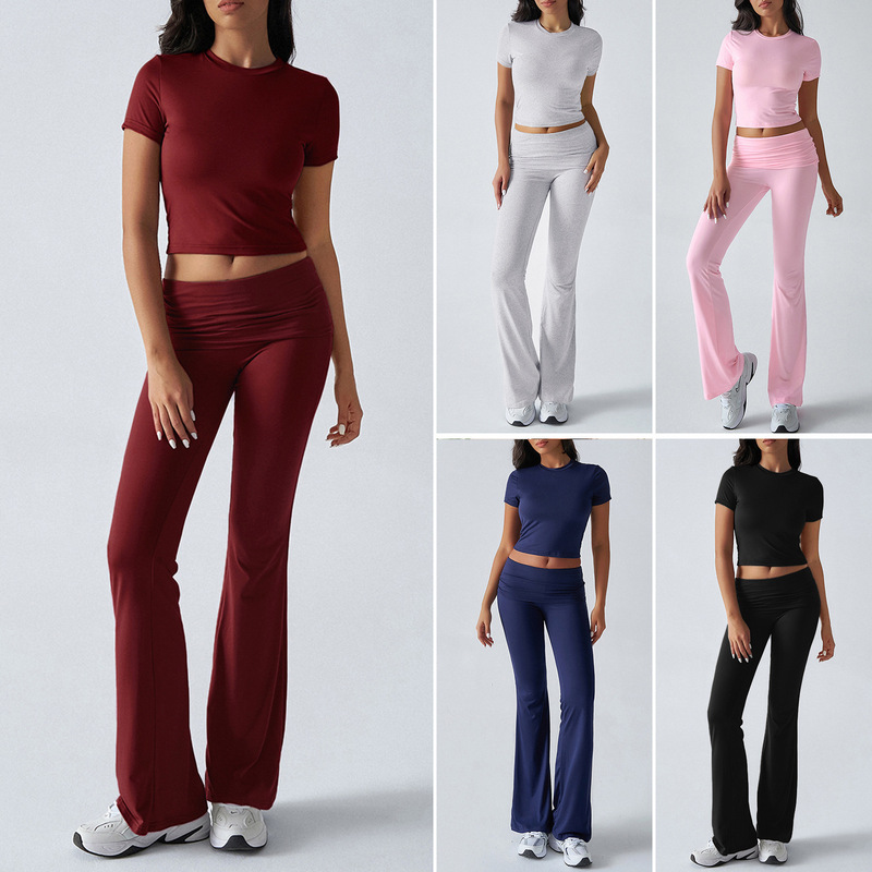 Cross-Border European and American Clothing Amazon 2025 Spring and Summer Foreign Trade Casual Solid Color Slim Short-Sleeved Trousers Suit
